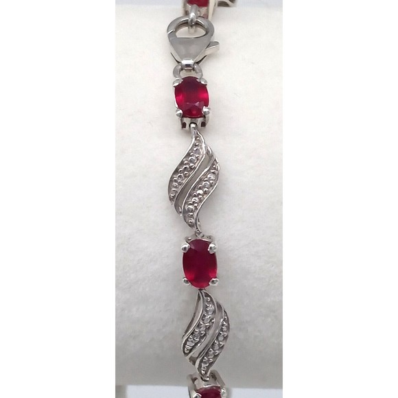 Chuck Clemency Red Gemstone Tennis Bracelet STS 925 Sterling Silver Sparkly! - Picture 4 of 12